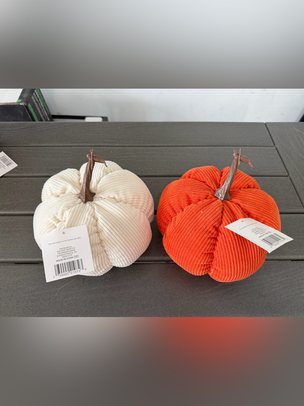 Home Holiday Decorative Corduroy Pumpkin Set - Cream & Orange